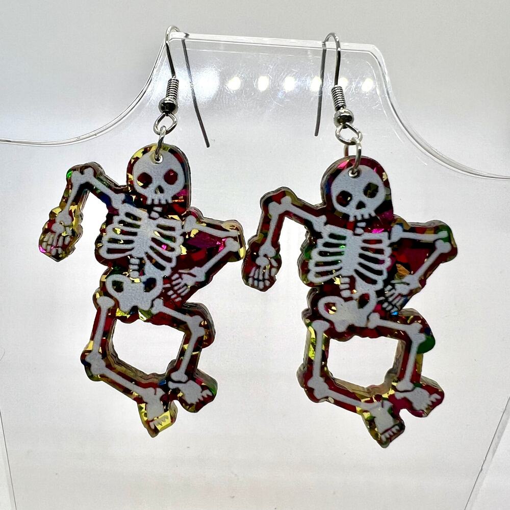 Dancing Skeleton Earrings - Halloween Earrings - Goth Earrings - Party Earrings - Picture 1 of 9